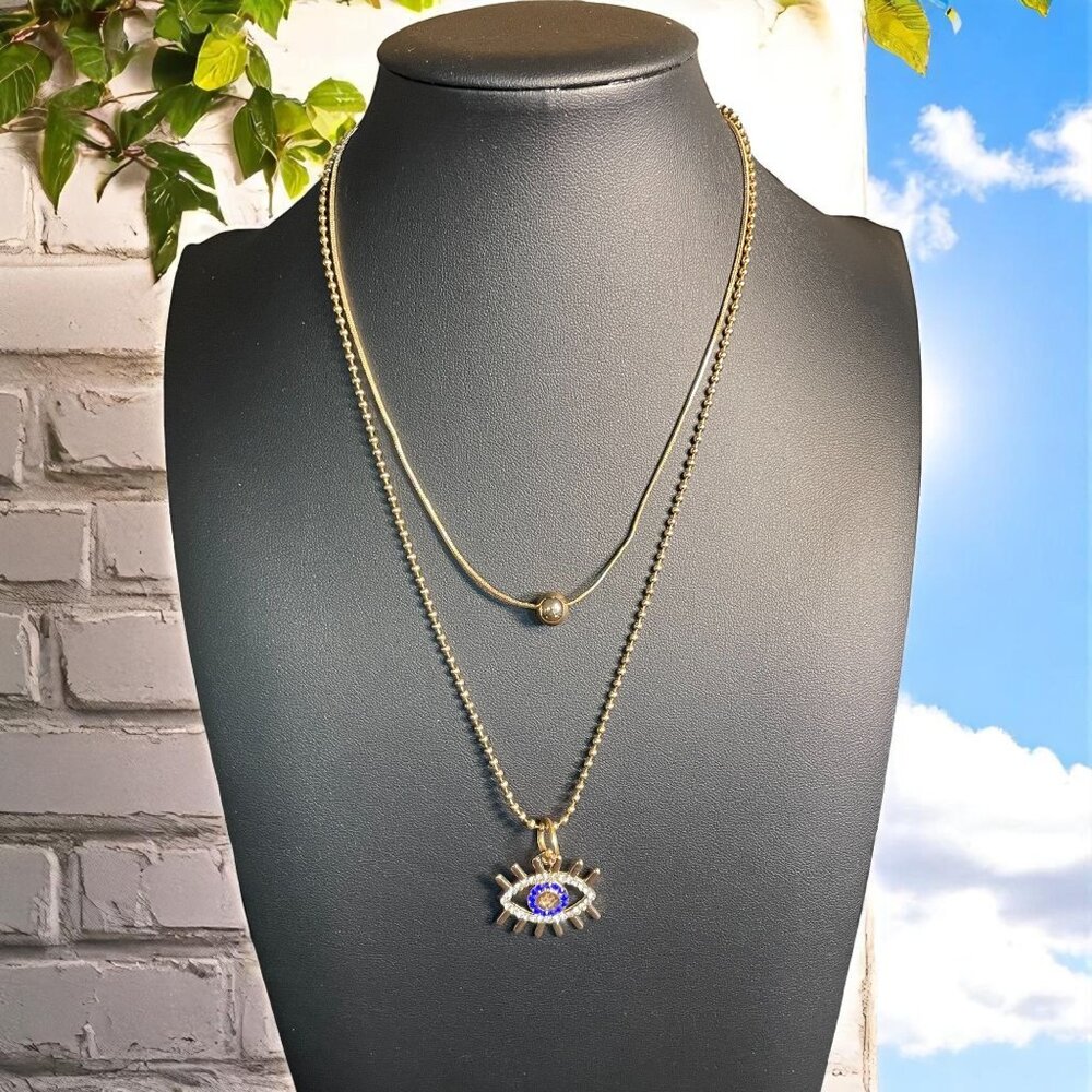 Coralmee‎ Evil Eye Pendant Necklace Gold Layered Chain Jewelry Protection Charm